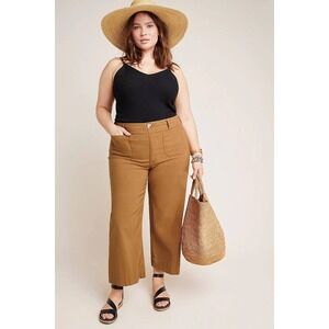 Maeve The Colette Linen Blend Pants  22W Mustard Wide Leg Crop High Rise Plus